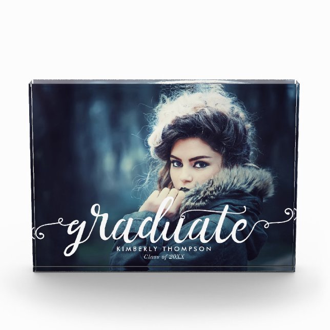 Graduation Announcement Photo Elegant Script Chic Block (Front)