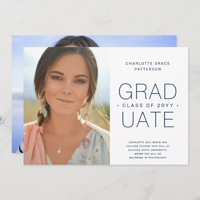 Graduation Announcement Photo Minimalist Simple (Front/Back)