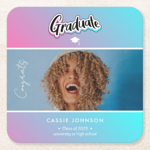 Graduation announcement square paper coaster