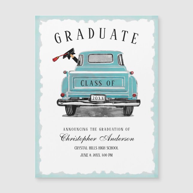 Graduation Announcement Vintage Blue Truck 2025 (Front)