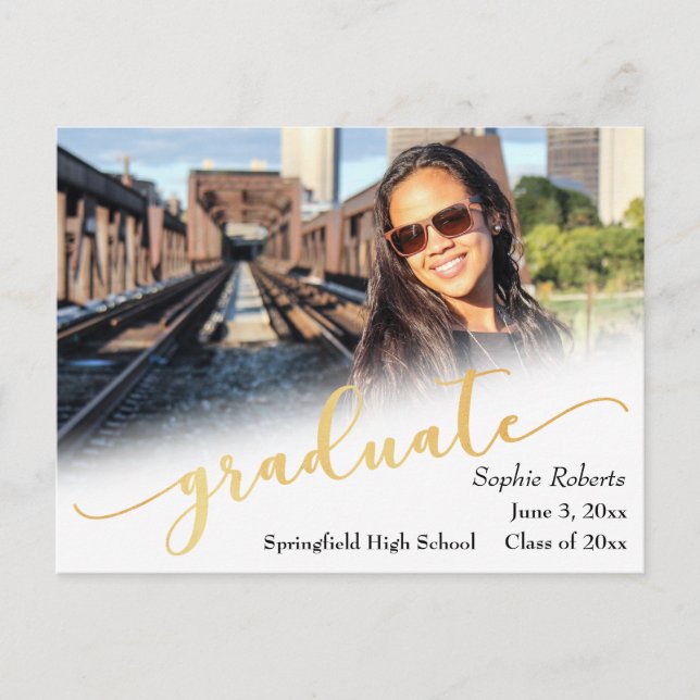 Graduation Announcement w/ Photo & Faux Gold Foil (Front)