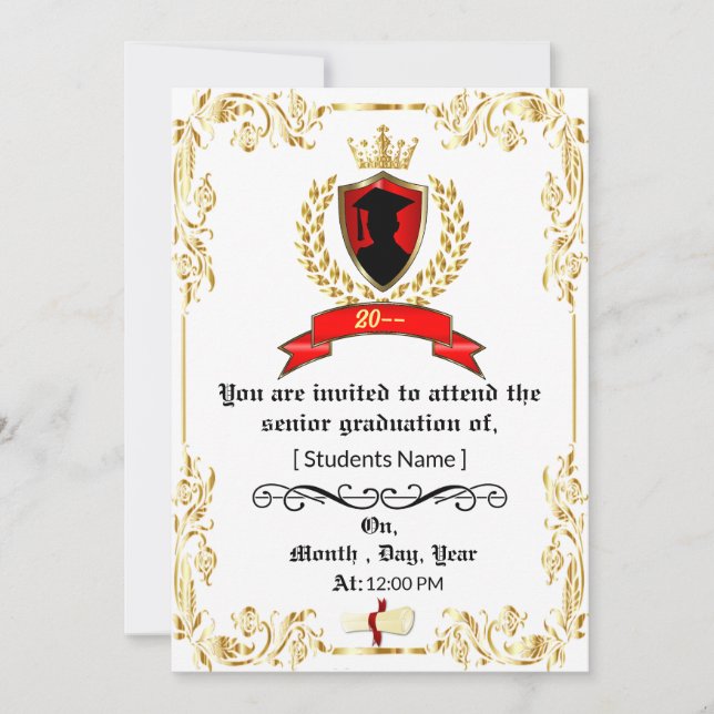 Graduation Announcement White Gold Frame  (Front)