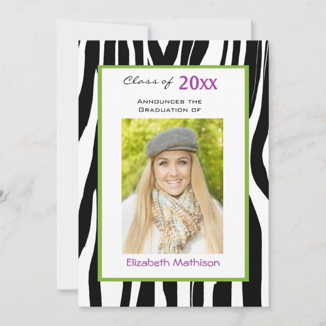 Graduation Announcement Zebra Photo Invitation (Front)
