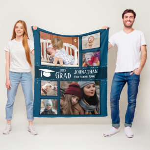 Graduation Any Year Multi photo Blue Fleece Blanket