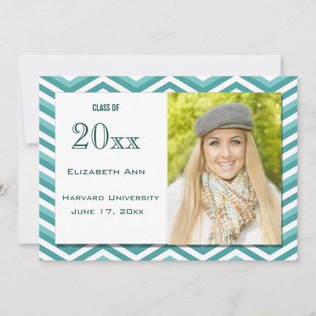 Graduation Aqua Chevron Party Invitation (Front)