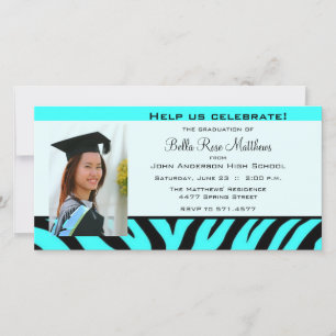 Graduation Aqua Zebra Photo Card