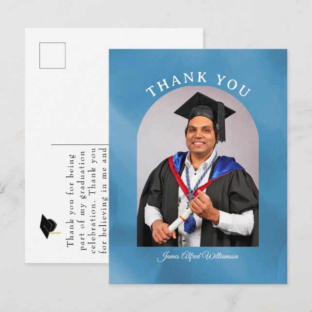 Graduation Arch blue background Thank You postcard (Front/Back)