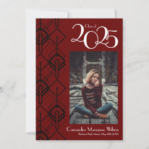 Graduation Art Deco Black Burgundy Announcement