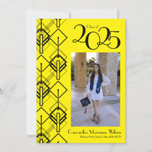 Graduation Art Deco Black Red Announcement