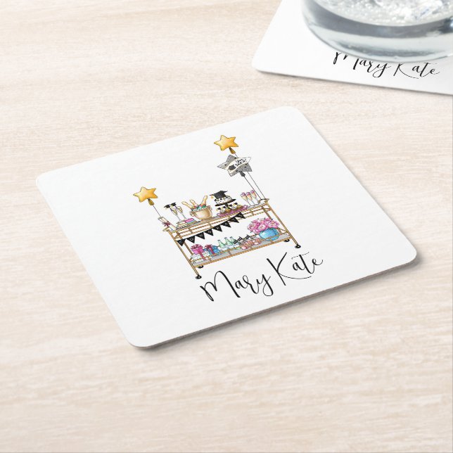 Graduation Bar Cart Party Square Paper Coaster (Angled)
