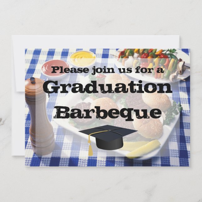 Graduation Barbeque, Burgers on Table Personalised Invitation (Front)