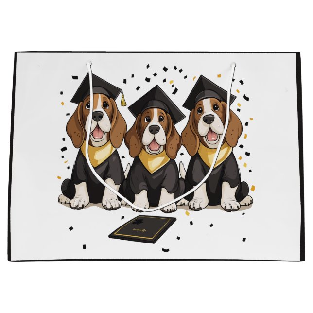 Graduation Basset Hound Dogs Large Gift Bag (Front)