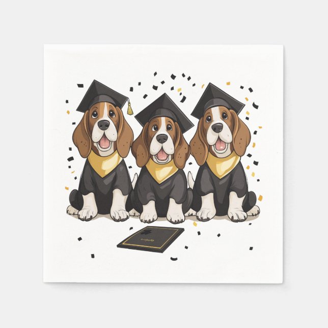 Graduation Basset Hound Dogs Napkin (Front)