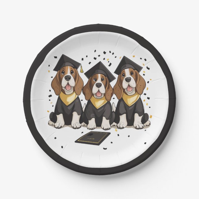 Graduation Basset Hound Dogs Paper Plate (Front)