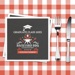 Graduation BBQ Backyard Navy Blue Napkin