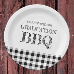 Graduation BBQ Gingham Paper Plate