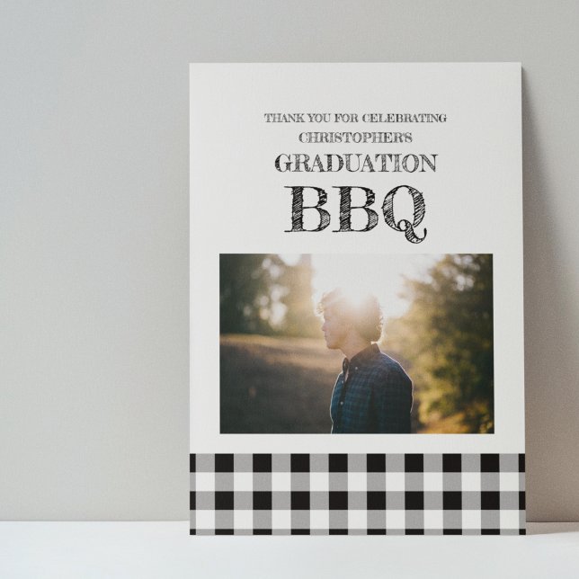 Graduation BBQ Gingham Thank You Card (Creator Uploaded)