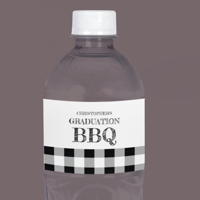 Graduation BBQ Gingham Water Bottle Label (Creator Uploaded)