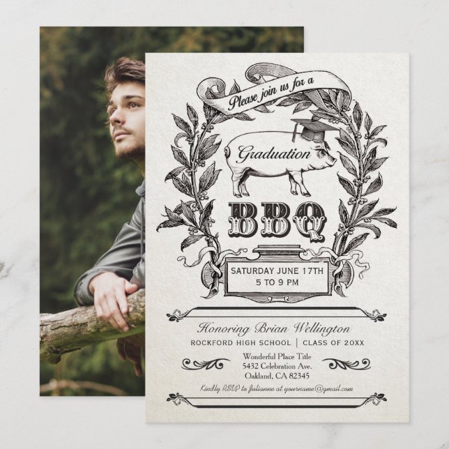 Graduation BBQ Invitations - Supreme Vintage (Front/Back)