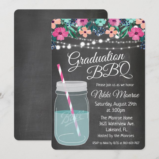 Graduation BBQ Mason Jar Invitation (Front/Back)