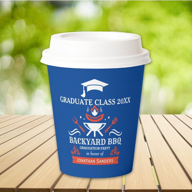 Graduation BBQ Party Backyard Blue Color Paper Cups (Creator Uploaded)