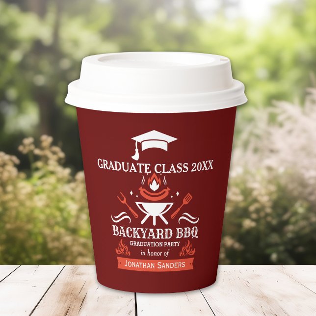 Graduation BBQ Party Backyard Red Color Paper Cups (Creator Uploaded)