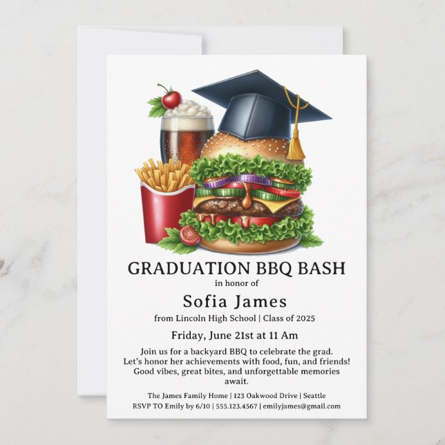 Graduation BBQ Party Invitation | Backyard Cookout (Front)