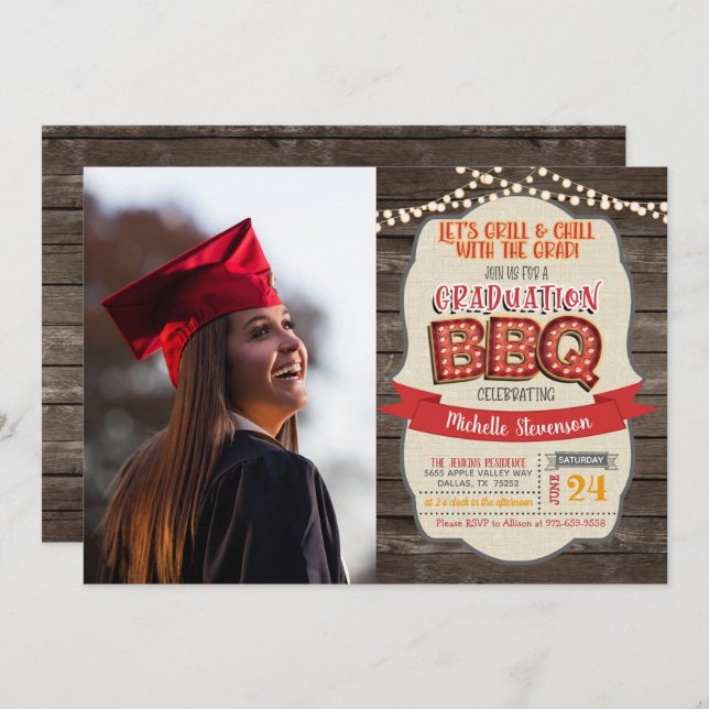 Graduation BBQ Party Invitation - Grill & Chill RP (Front/Back)