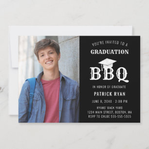 Graduation BBQ Party Photo Black White Grad Cap Announcement