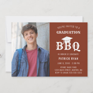 Graduation BBQ Party Photo Orange White Grad Cap Announcement