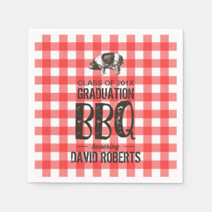 Graduation BBQ Party Red Gingham Pig Roast Napkin