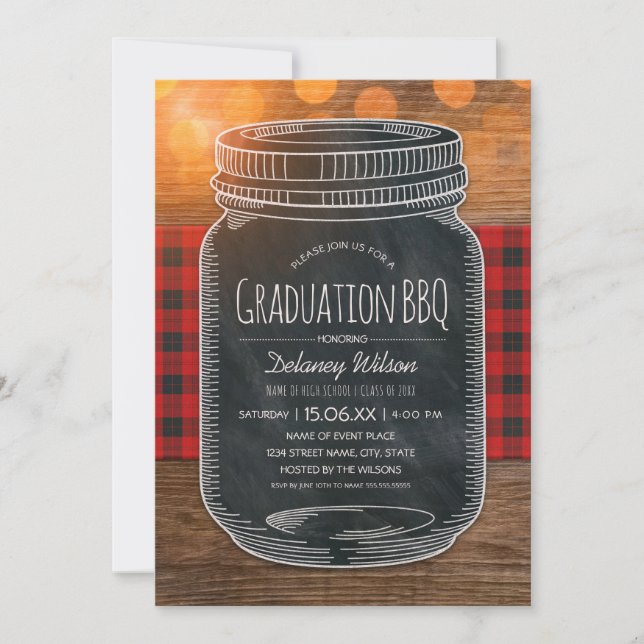 Graduation BBQ Party Rustic Chalkboard Mason Jar Invitation (Front)