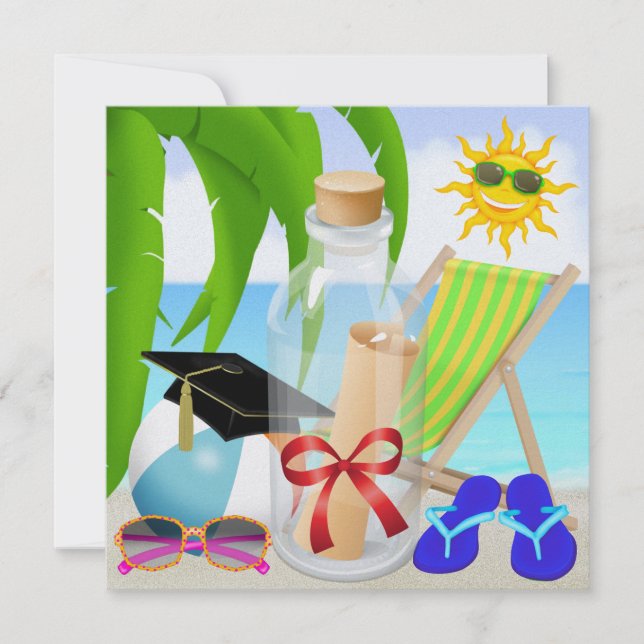 Graduation Beach Party - Invitation in a Bottle -  (Front)