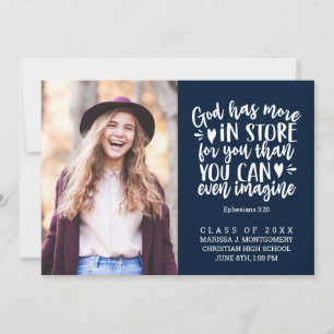 Graduation Bible Verse Photo White Script Blue Announcement