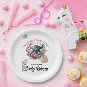 Graduation & Birthday Floral Double Celebration Paper Plate