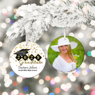 Graduation Black and Gold 20XX Photo Ceramic Tree Decoration