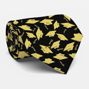 Graduation Black and Gold Caps in the Air Tie