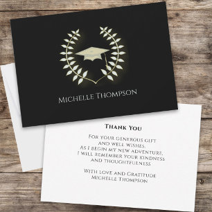 Graduation Black and Gold Custom Message Thank You Card