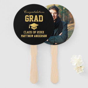 Graduation Black and Gold Graduate Photo Hand Fan