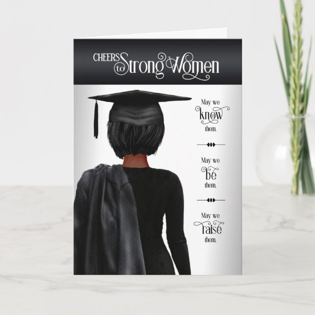 Graduation Black Cap and Gown Dark Hair Card (Front)