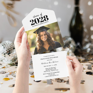 Graduation Black Cap And Tassel Photo Open House  All In One Invitation