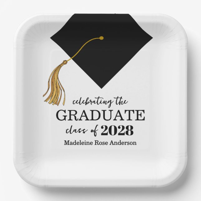 Graduation Black Cap And Tassel Photo Open House  Paper Plate (Front)