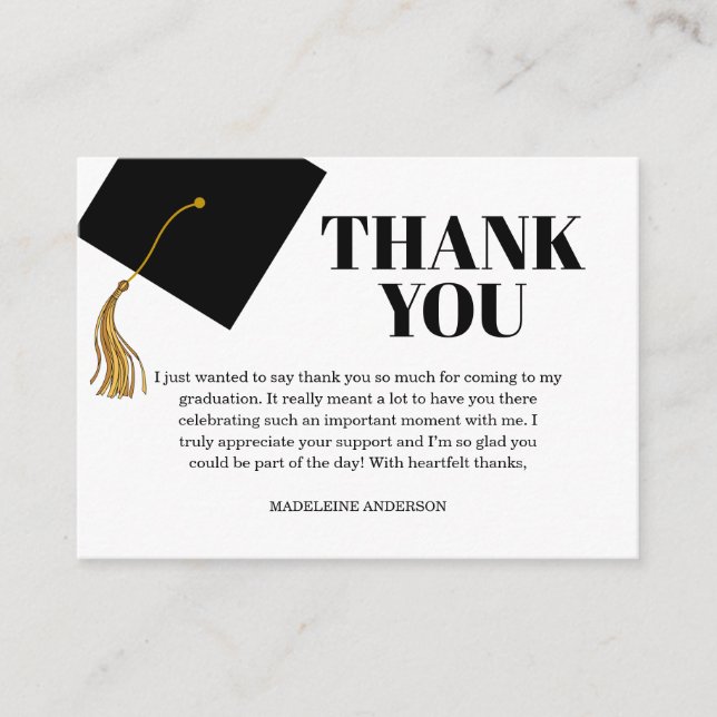 Graduation Black Cap And Tassel Photo Thank You Enclosure Card (Front)