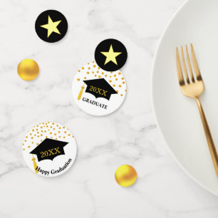 Graduation Black Cap & Gold Table Confetti