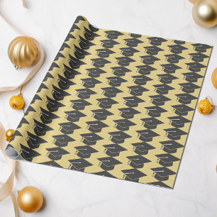 Graduation Black Cap on Gold Background Wrapping Paper