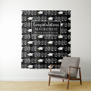 Graduation Black Class Year Photo Op Backdrop Tapestry