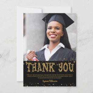 Graduation Black & Gold Glitter THANK YOU Card