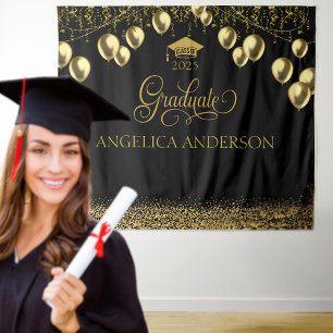 Graduation Black Gold Photo Backdrop Tapestry