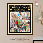 Graduation Black Gold Script 22 Photo Collage<br><div class="desc">Celebrate your graduate and create a high-quality commemorative keepsake photo print on satin photo paper to display at the graduation party or as a gift to the graduate, parents or grandparents. The design features a photo collage template with 22 pictures through the years or senior portraits personalised with your graduate's...</div>