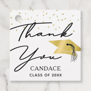 Graduation Black Gold Script Confetti Thank You Favour Tags